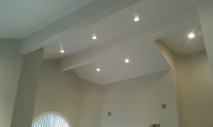 Recessed lighting installed in vaulted ceilings in a house in Riverside, ca.
